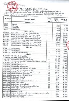 BẢNG GIÁ DANH MỤC DỊCH VỤ KỸ THUẬT TẠI BỆNH VIỆN