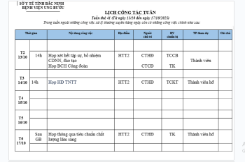LỊCH CÔNG TÁC TUẦN T41 (13/10-17/10)