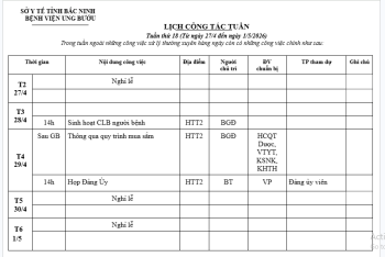 Lịch công tác tuần 18 (28/4-1/5/2026)