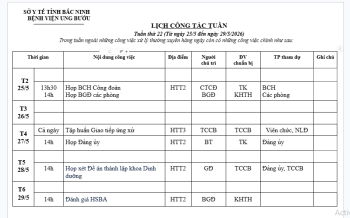 Lịch công tác tuần 22 (25/5-29/5/2026)