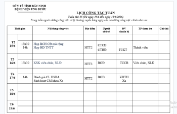 Lịch công tác tuần 25 ( 15/6-19/6/2026)