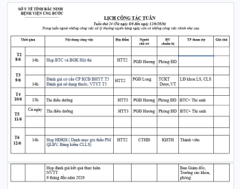 Lịch công tác tuần 24 (8/6-12/6/2026)