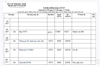 Lịch công tác tuần 29 (13/7-17/7)