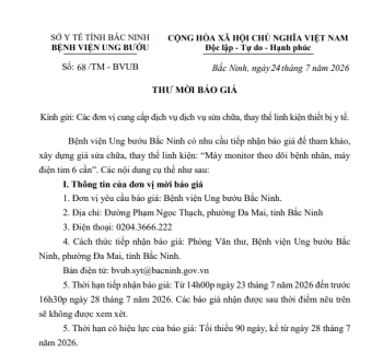 68.2026 TM Các đơn vị cung cấp dịch vụ dịch vụ sửa chữa, thay thế linh kiện thiết bị y tế
