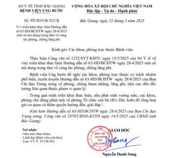 302.V/v triển khai thực hiện Hướng dẫn  số 63-HD/BCĐTW ngày 28/4/2025  một số nội dung trọng tâm về công  tác phòng, chống lãng phí