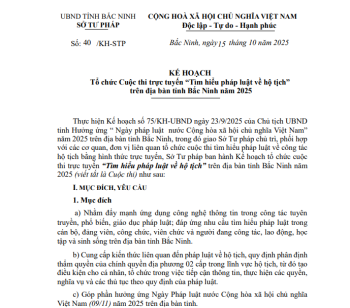 KẾ HOẠCH Tổ chức Cuộc thi trực tuyến “Tìm hiểu pháp luật về hộ tịch” trên địa bàn tỉnh Bắc Ninh năm 2025